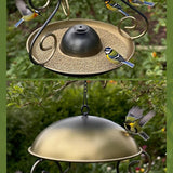 Maxbell Metal Roof Bird Feeder Feeding Bowl with Rain Cover for Terrace Yard Balcony bronze