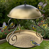 Maxbell Metal Roof Bird Feeder Feeding Bowl with Rain Cover for Terrace Yard Balcony bronze