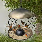 Maxbell Metal Roof Bird Feeder Feeding Bowl with Rain Cover for Terrace Yard Balcony bronze