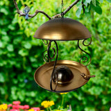 Maxbell Metal Roof Bird Feeder Feeding Bowl with Rain Cover for Terrace Yard Balcony bronze