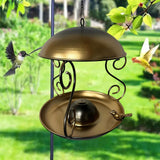Maxbell Metal Roof Bird Feeder Feeding Bowl with Rain Cover for Terrace Yard Balcony bronze