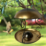 Maxbell Metal Roof Bird Feeder Feeding Bowl with Rain Cover for Terrace Yard Balcony bronze
