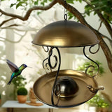 Maxbell Metal Roof Bird Feeder Feeding Bowl with Rain Cover for Terrace Yard Balcony bronze