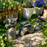 Three Section Dragon Sculpture Landscape Ornament for Outdoor Balcony Garden Black