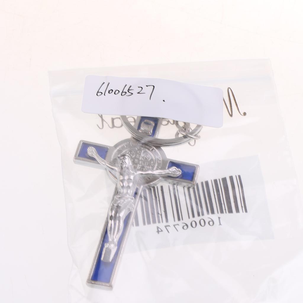 Maxbell Maxbell Crucifix Jesus Christ Cross Statue Figurine Keyring Car Home Chapel Decor Silver Blue