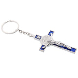 Maxbell Crucifix Jesus Christ Cross Statue Figurine Keyring Car Home Chapel Decor Silver Blue - Aladdin Shoppers