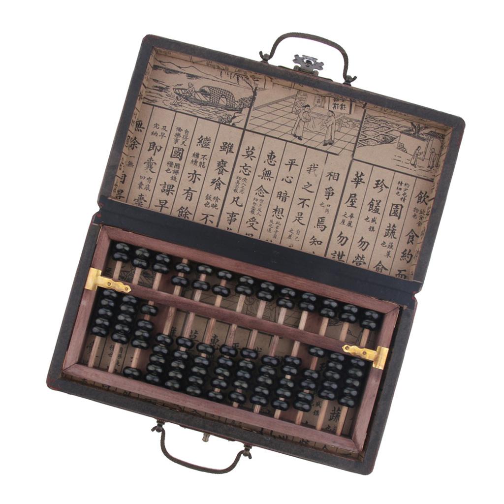 Maxbell Maxbell 13 Rows Vintage Chinese Wooden Bead Arithmetic Abacus with Box Ancient Calculator Counting Collection
