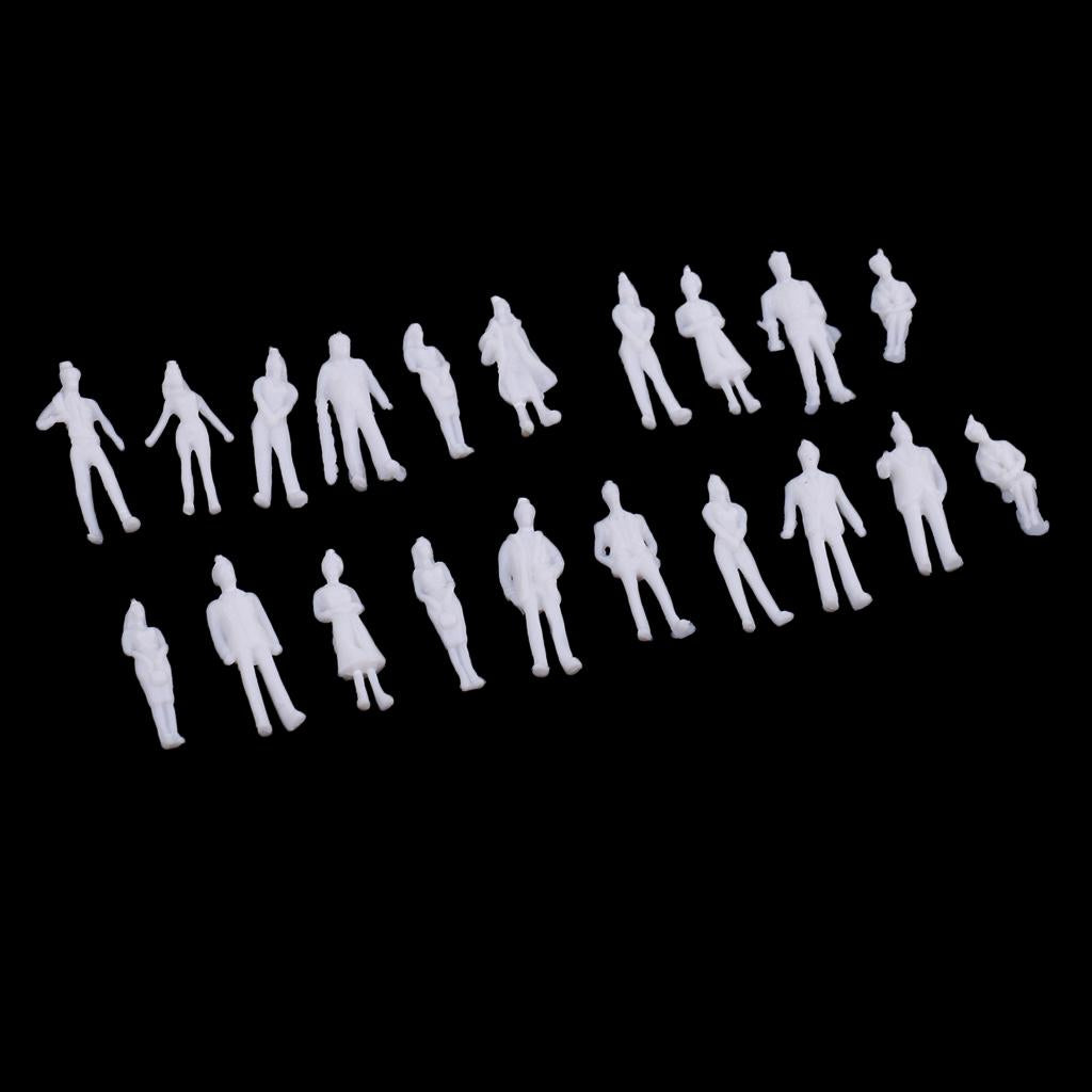 Maxbell 20Pcs 1/100 HO Scale Unpainted Model People Miniature Figures Architectural Model Human Plastic Scene Simulation