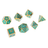 Maxbell Alloy Polyhedral Dice Set d4 d6 d8 d10 d12 d20 for MTG TRPG DND Golden Blue - Aladdin Shoppers