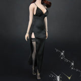 5x1/6 Deep V Black Long Evening Dress Stockings Set for 12inch Female Figure
