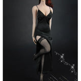 5x1/6 Deep V Black Long Evening Dress Stockings Set for 12inch Female Figure