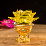 Buddhism Worship Lotus Flower Crystal Candle Holders Home Decoration Yellow