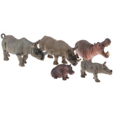 Maxbell 5x Realistic Animal Toy Figures Realistic Animals for Zoo - Rhinoceros Hippo Family Model Toys Birthday Party Toys - Aladdin Shoppers