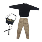 Maxbell 1/6 Men Sweatshirt Pants Belt Bag for    12'' Action Figure Black