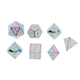 Maxbell 7 Pieces Polyhedral Metal Dice for D&D Pathfinder RPG Game Rainbow White