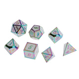 Maxbell 7 Pieces Polyhedral Metal Dice for D&D Pathfinder RPG Game Rainbow White