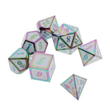 Maxbell 7 Pieces Polyhedral Metal Dice for D&D Pathfinder RPG Game Rainbow White