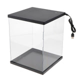 Clear Plastic Display Case Countertop Box Cube Storage w/LED Light 21x21x40cm