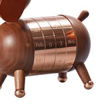 Nordic Walnut Dog Calendar Solid Wood Head Rotatable Toys Office Study Decor rose gold