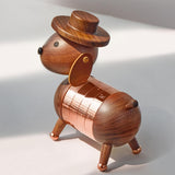 Nordic Walnut Dog Calendar Solid Wood Head Rotatable Toys Office Study Decor rose gold