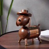 Nordic Walnut Dog Calendar Solid Wood Head Rotatable Toys Office Study Decor rose gold
