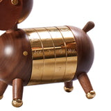 Nordic Walnut Dog Calendar Solid Wood Head Rotatable Toys Office Study Decor 18K gold