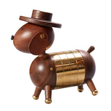Nordic Walnut Dog Calendar Solid Wood Head Rotatable Toys Office Study Decor 18K gold