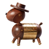 Nordic Walnut Dog Calendar Solid Wood Head Rotatable Toys Office Study Decor 18K gold