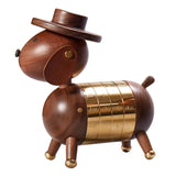 Nordic Walnut Dog Calendar Solid Wood Head Rotatable Toys Office Study Decor 18K gold