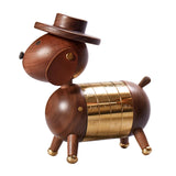 Nordic Walnut Dog Calendar Solid Wood Head Rotatable Toys Office Study Decor 18K gold