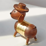 Nordic Walnut Dog Calendar Solid Wood Head Rotatable Toys Office Study Decor 18K gold
