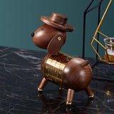 Nordic Walnut Dog Calendar Solid Wood Head Rotatable Toys Office Study Decor 18K gold