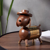 Nordic Walnut Dog Calendar Solid Wood Head Rotatable Toys Office Study Decor 18K gold