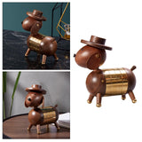 Nordic Walnut Dog Calendar Solid Wood Head Rotatable Toys Office Study Decor 18K gold