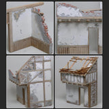 Maxbell 1:35 Wooden House Ruins Model Unfinished Architecture Model Building Scenery Style B