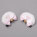 Maxbell 4x2Pcs Bear Ear Hair Clip Plush Animal Hairpins for Birthday Party Anime Theme White Pink