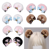 Maxbell 4x2Pcs Bear Ear Hair Clip Plush Animal Hairpins for Birthday Party Anime Theme White Pink