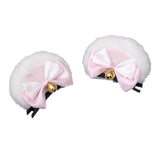 Maxbell 2x2Pcs Bear Ear Hair Clip Plush Animal Hairpins for Birthday Party Anime Theme White Pink