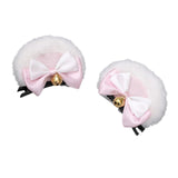 Maxbell 3x2Pcs Bear Ear Hair Clip Plush Animal Hairpins for Birthday Party Anime Theme White Pink