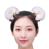 Maxbell 2x2Pcs Bear Ear Hair Clip Plush Animal Hairpins for Birthday Party Anime Theme White Pink