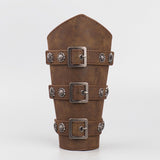 Maxbell 3xPU Leather Arm Guards Knight Armband for Halloween Carnival Theatrical Props Brown Lace