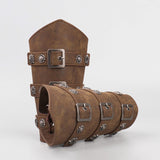 Maxbell 3xPU Leather Arm Guards Knight Armband for Halloween Carnival Theatrical Props Brown Lace