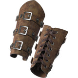 Maxbell 3xPU Leather Arm Guards Knight Armband for Halloween Carnival Theatrical Props Brown Lace