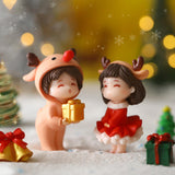 2Pcs Christmas Couple Figurines Miniature Figurine for Wedding Birthday Xmas standing