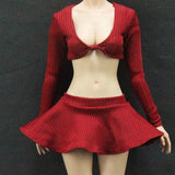 Maxbell 1/6 Long Sleeve Shirt and Skirt Outfit for 12'' inch Woman Figures Accessory red