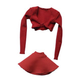 Maxbell 1/6 Long Sleeve Shirt and Skirt Outfit for 12'' inch Woman Figures Accessory red