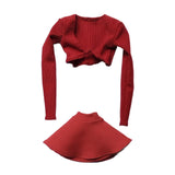 Maxbell 1/6 Long Sleeve Shirt and Skirt Outfit for 12'' inch Woman Figures Accessory red