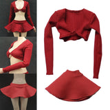 Maxbell 1/6 Long Sleeve Shirt and Skirt Outfit for 12'' inch Woman Figures Accessory red