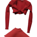 Maxbell 1/6 Long Sleeve Shirt and Skirt Outfit for 12'' inch Woman Figures Accessory red