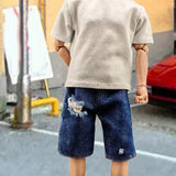 Maxbell 1/6 Scale Men Figure Short Pants Handmade Doll Clothes Blue with Holes